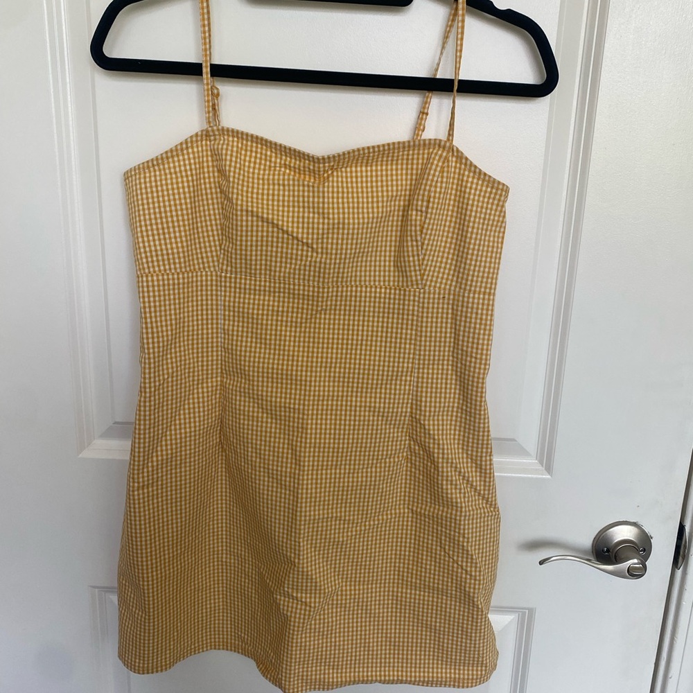 Garage Mustard Gingham Dress